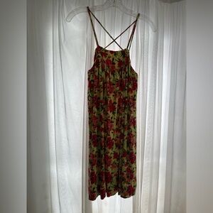 Calvin Klein Yellow and Pink Floral Mini Dress Size 10 Short Strappy Summer Cool